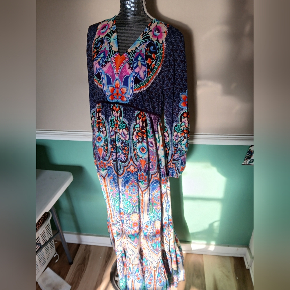 Johnny Was Blue and Pink Long Sleeve Dress